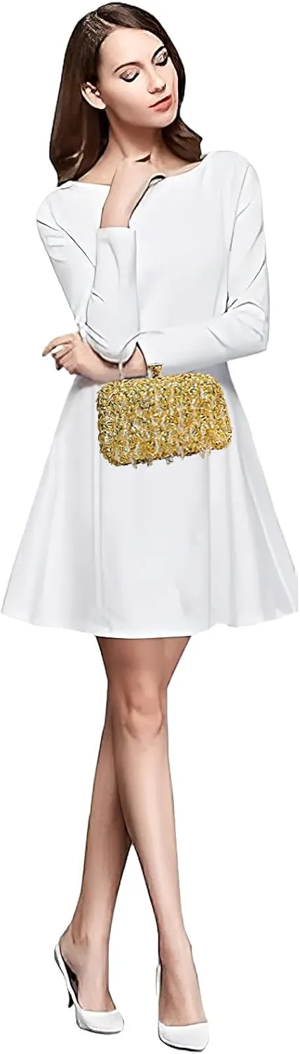 ANUFER Women's Sparkly Crystal Sequins Beaded Evening Clutch Bag with Handle and Chain