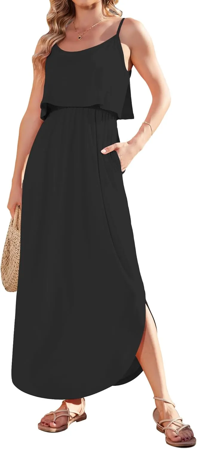 AUSELILY Womens Summer Dresses 2025 Adjustable Strappy Beach Sundress Casual Midi Dress with Pockets