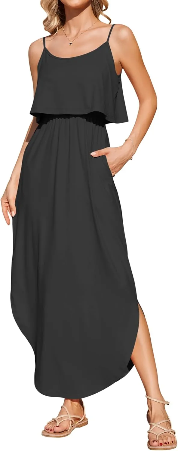 AUSELILY Womens Summer Dresses 2025 Adjustable Strappy Beach Sundress Casual Midi Dress with Pockets