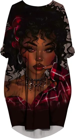 AZPSRT Fashion Women's African American Art Print Dress Casual Loose Dresses