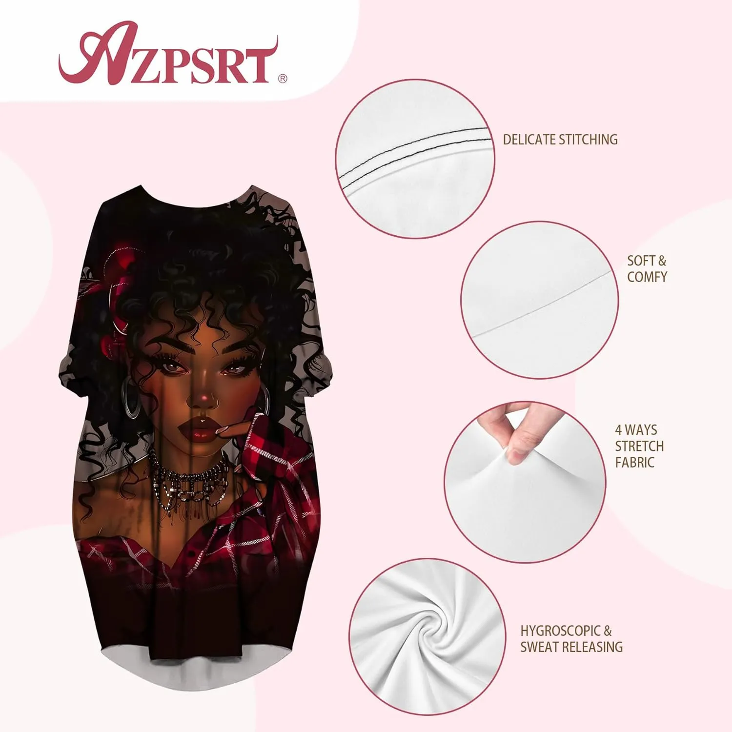 AZPSRT Fashion Women's African American Art Print Dress Casual Loose Dresses