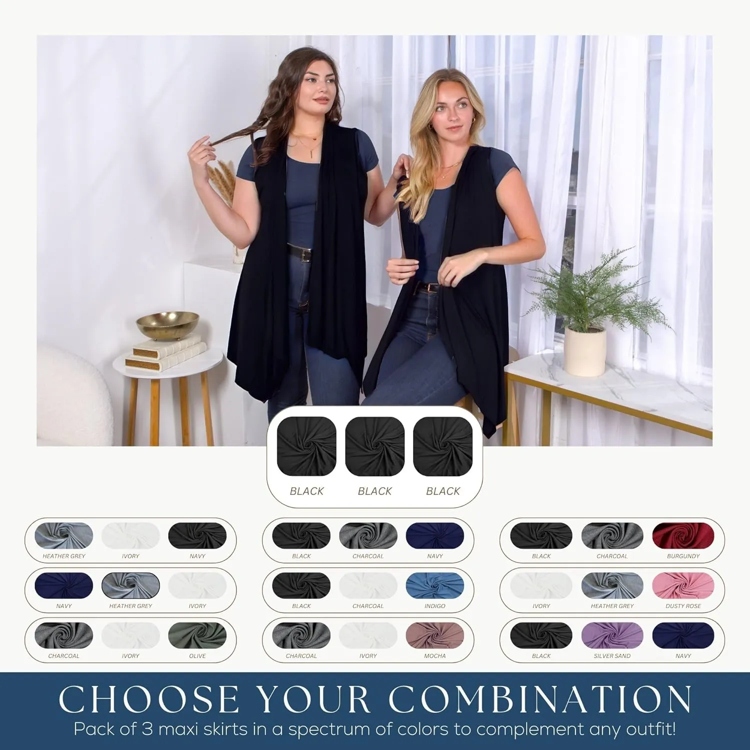 Azules 3 Pack Sleeveless Cardigan Vest for Women - Stylish Casual Womens Cardigans for Every Occasion