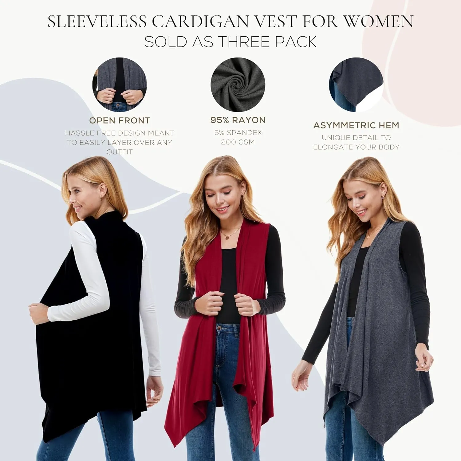 Azules 3 Pack Sleeveless Cardigan Vest for Women - Stylish Casual Womens Cardigans for Every Occasion