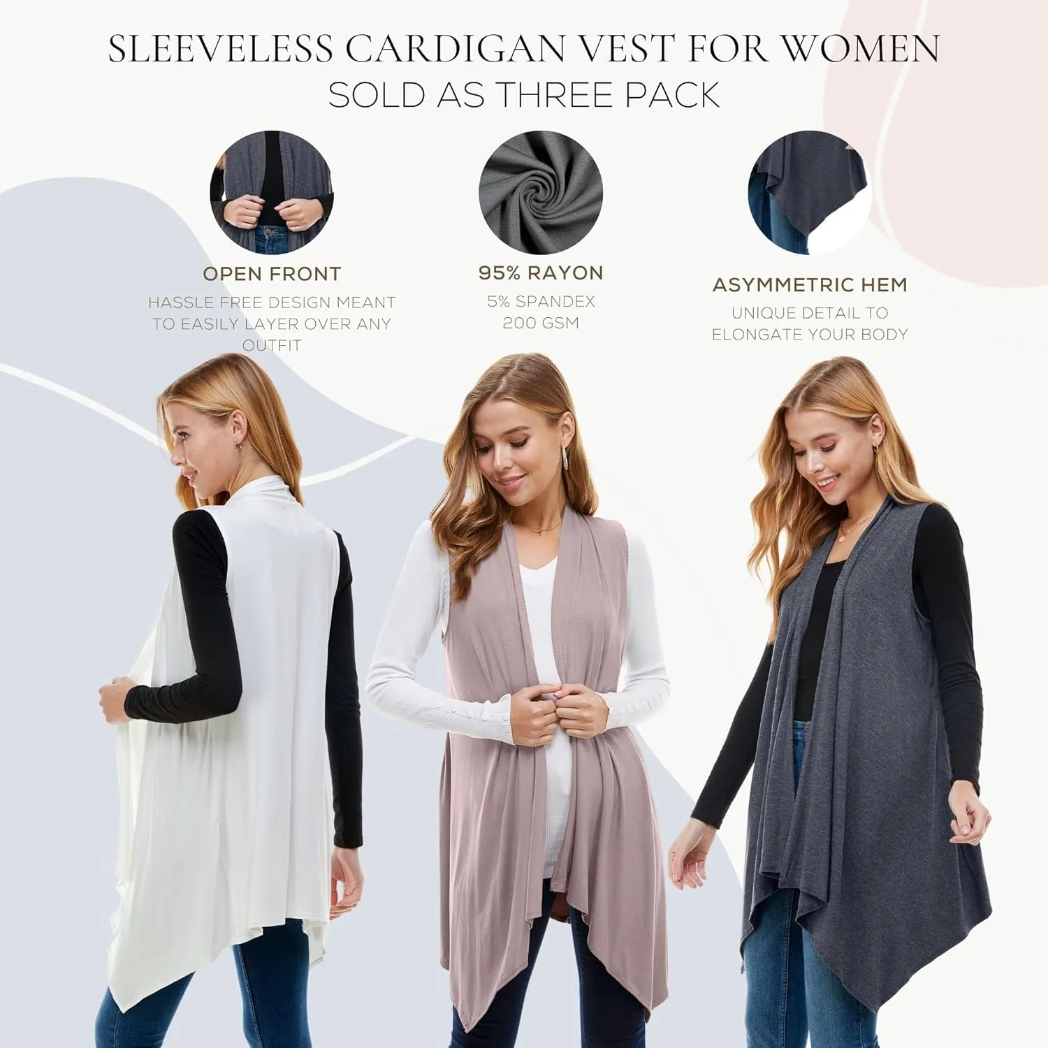 Azules 3 Pack Sleeveless Cardigan Vest for Women - Stylish Casual Womens Cardigans for Every Occasion