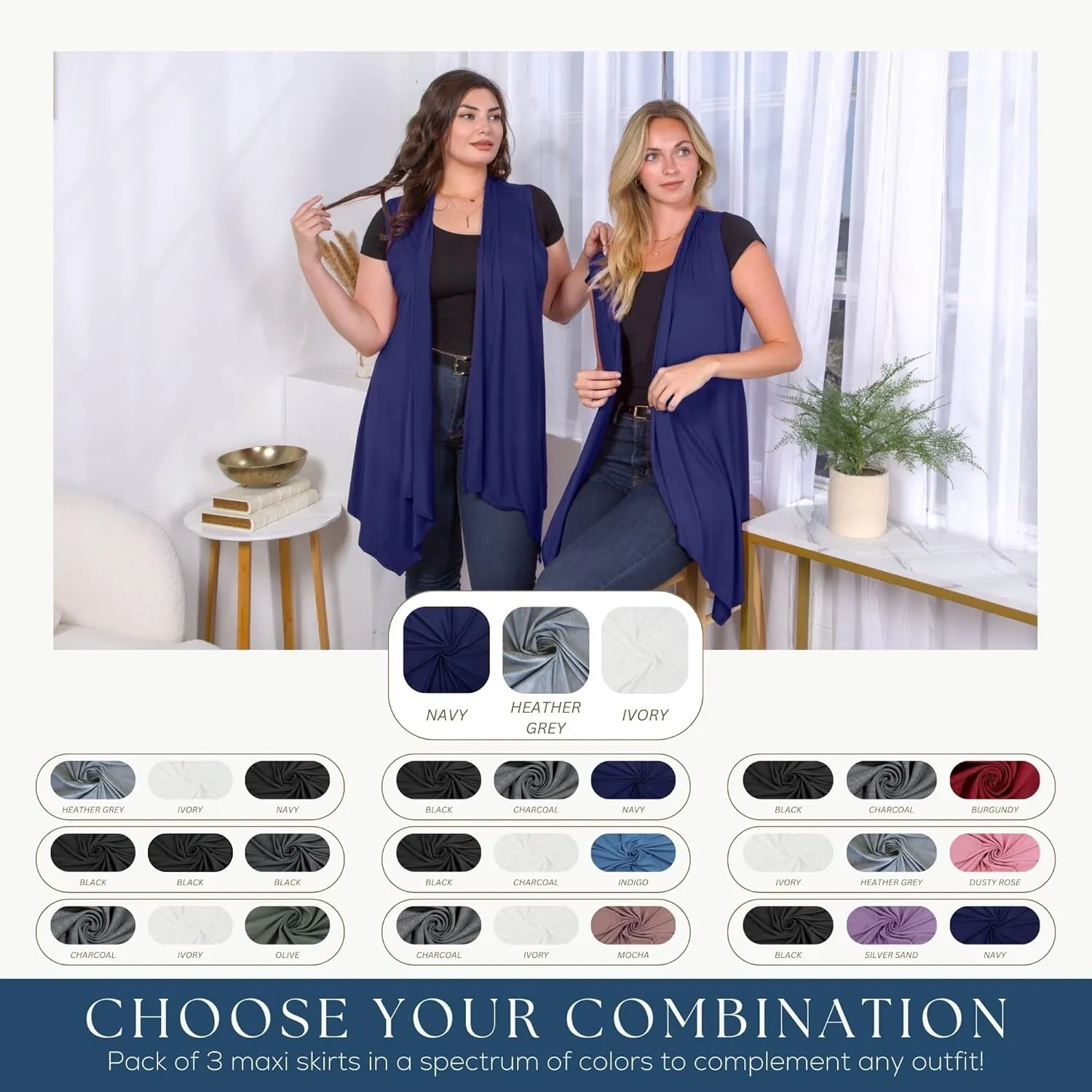 Azules 3 Pack Sleeveless Cardigan Vest for Women - Stylish Casual Womens Cardigans for Every Occasion
