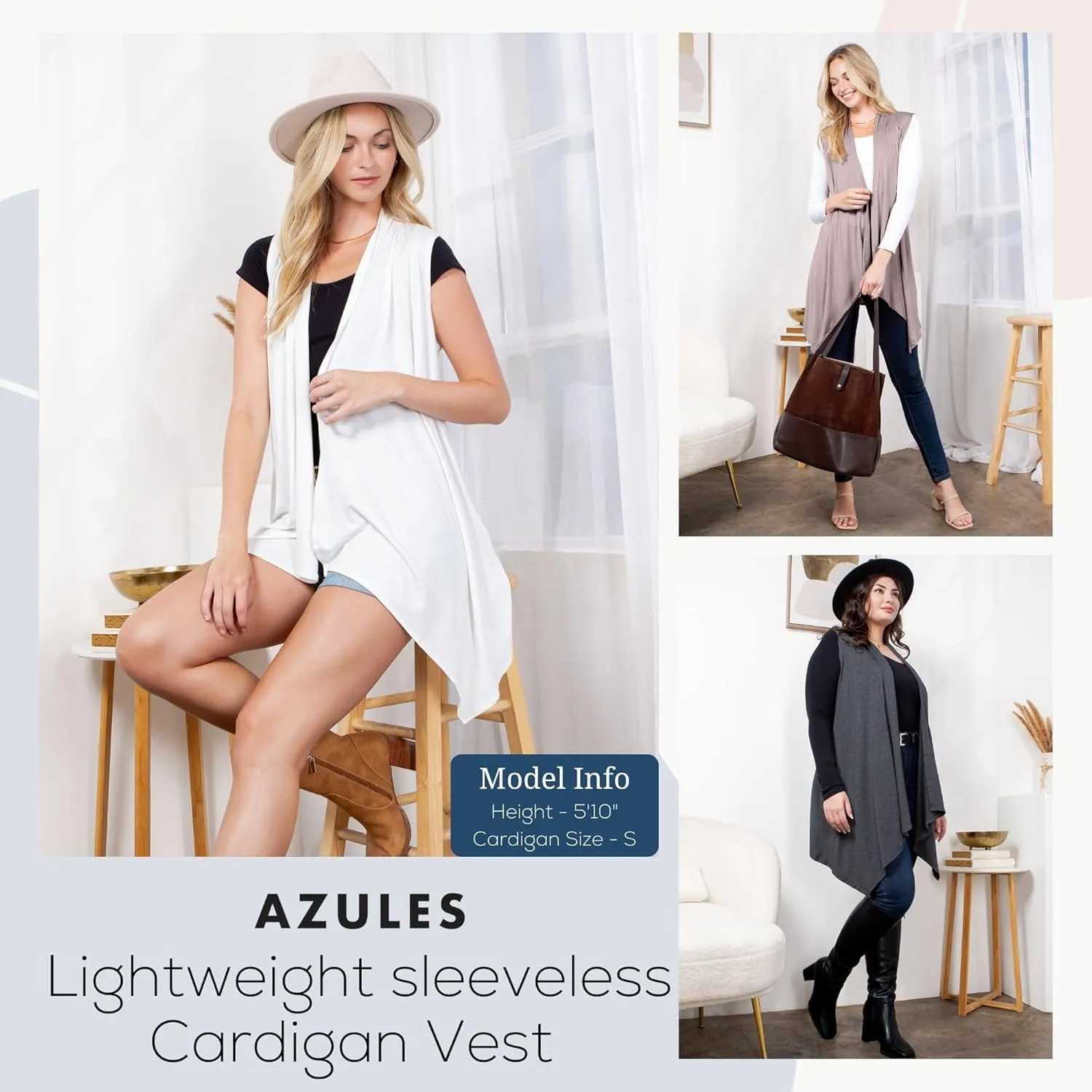 Azules 3 Pack Sleeveless Cardigan Vest for Women - Stylish Casual Womens Cardigans for Every Occasion