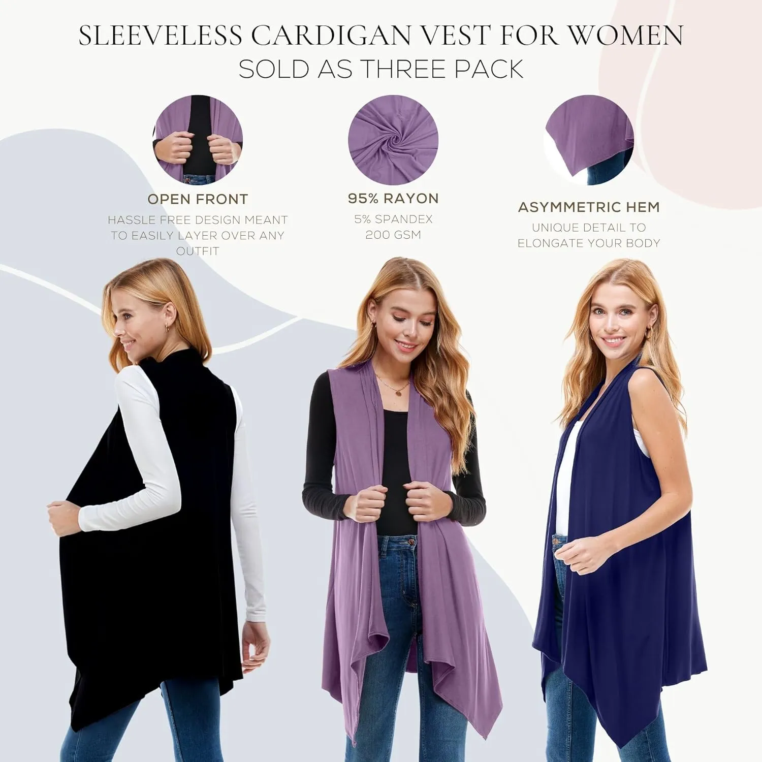 Azules 3 Pack Sleeveless Cardigan Vest for Women - Stylish Casual Womens Cardigans for Every Occasion