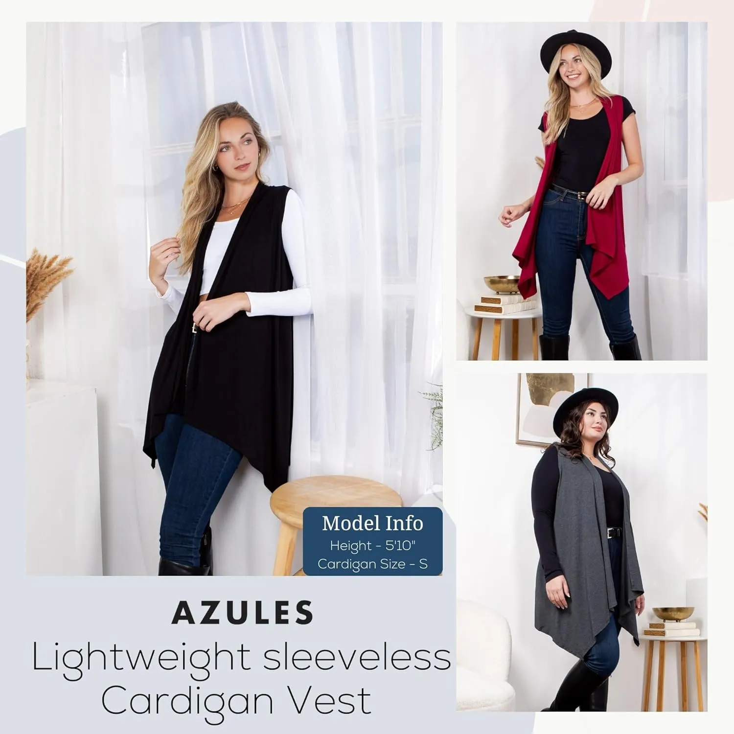 Azules 3 Pack Sleeveless Cardigan Vest for Women - Stylish Casual Womens Cardigans for Every Occasion