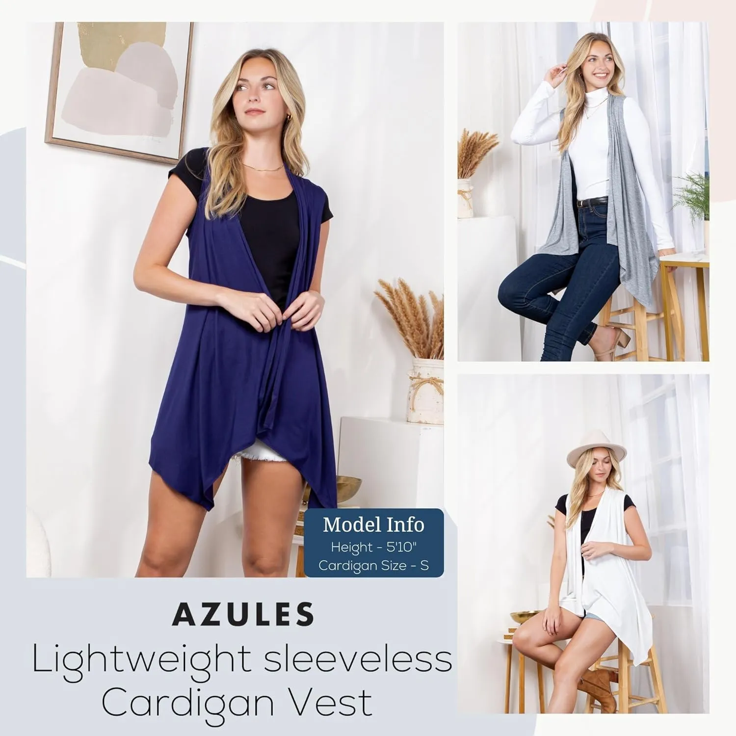 Azules 3 Pack Sleeveless Cardigan Vest for Women - Stylish Casual Womens Cardigans for Every Occasion