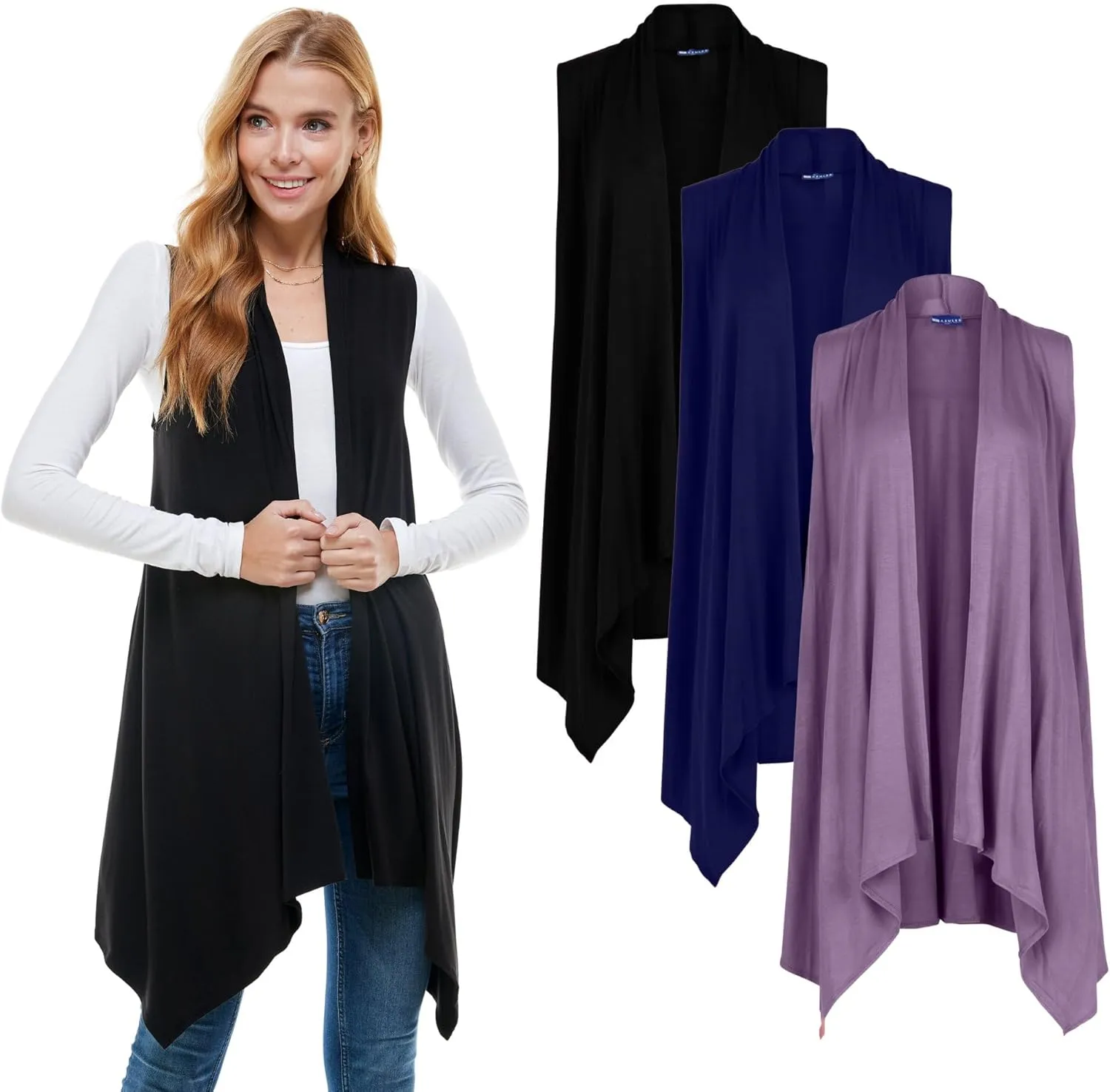 Azules 3 Pack Sleeveless Cardigan Vest for Women - Stylish Casual Womens Cardigans for Every Occasion