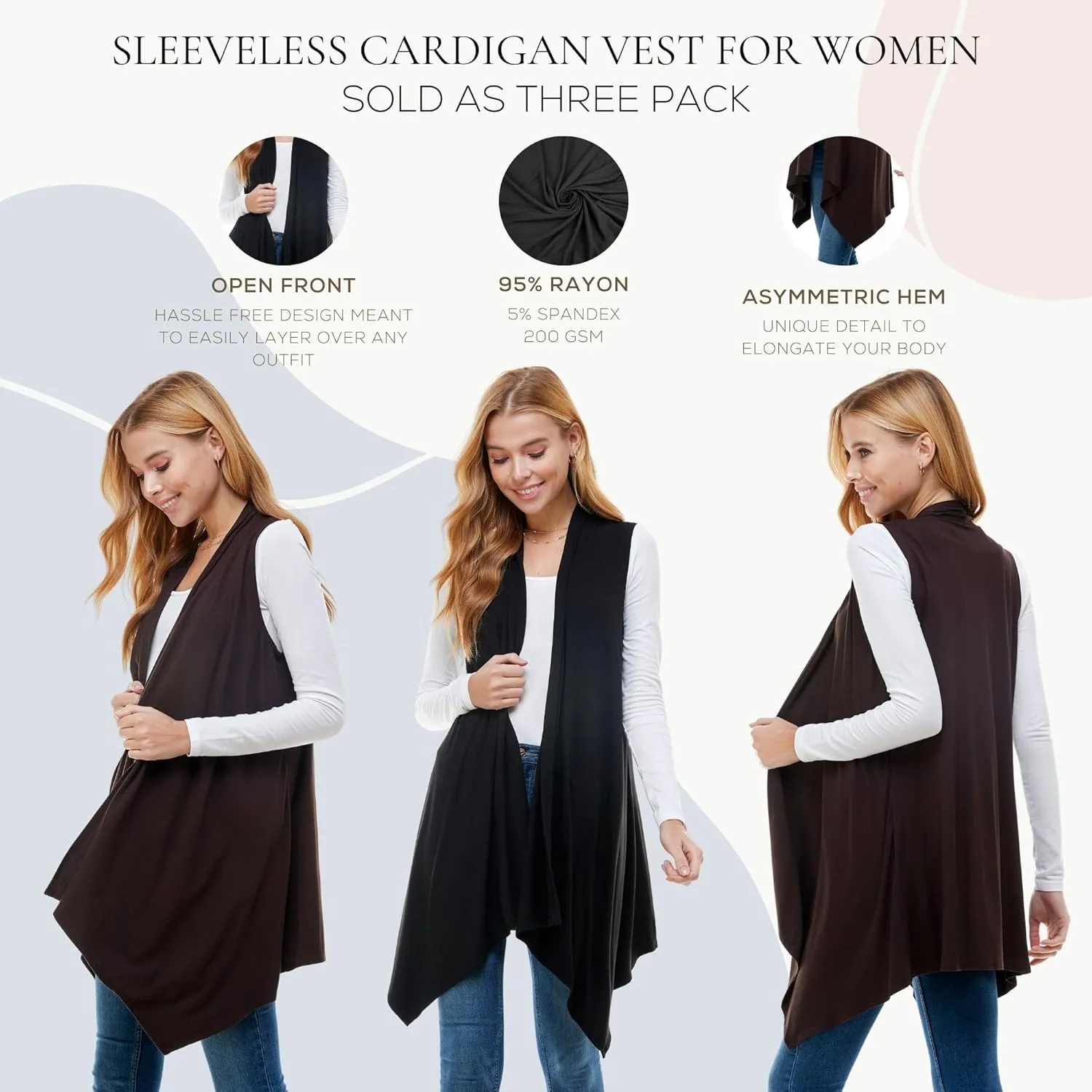 Azules 3 Pack Sleeveless Cardigan Vest for Women - Stylish Casual Womens Cardigans for Every Occasion