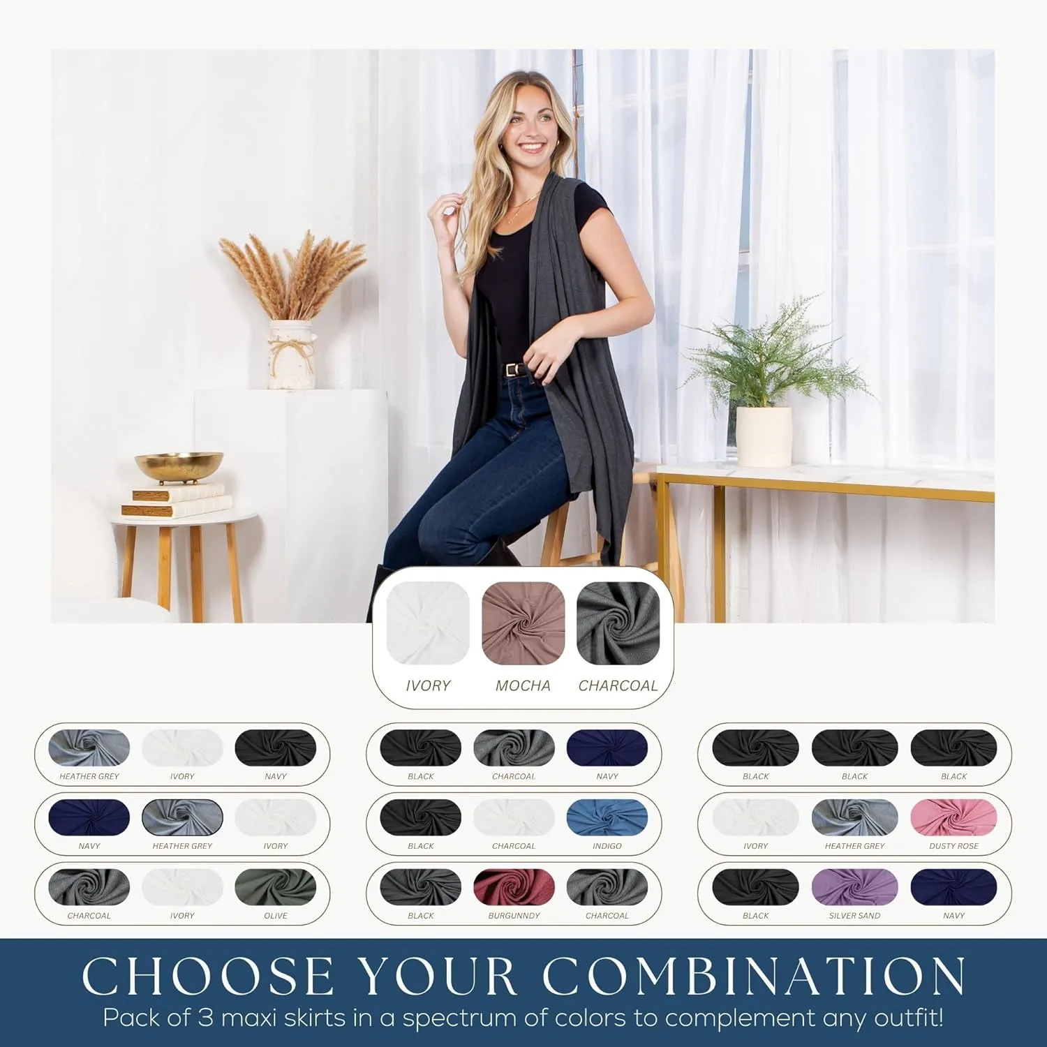 Azules 3 Pack Sleeveless Cardigan Vest for Women - Stylish Casual Womens Cardigans for Every Occasion