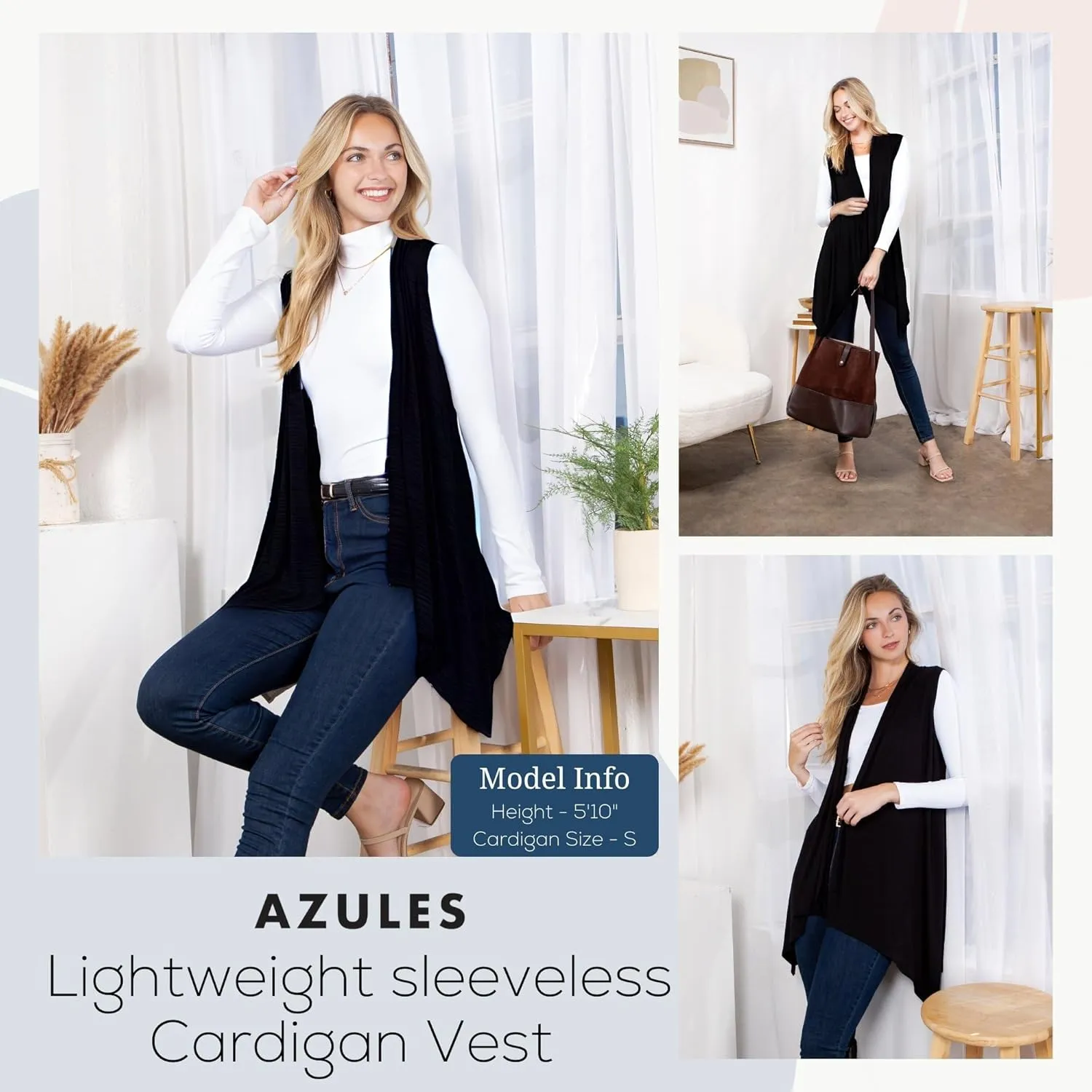 Azules 3 Pack Sleeveless Cardigan Vest for Women - Stylish Casual Womens Cardigans for Every Occasion