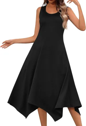 Beach Dresses for Women Spring Summer 2025 Sleeveless Vacation Sundresses Sexy Crewneck Irregular Hem Maxi Dress