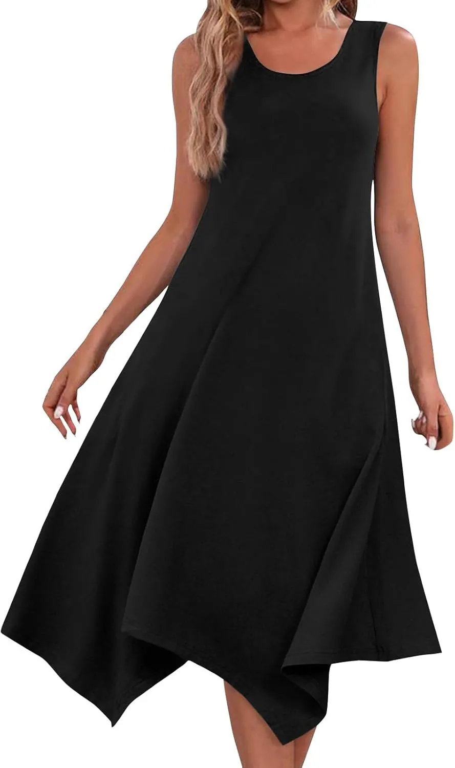Beach Dresses for Women Spring Summer 2025 Sleeveless Vacation Sundresses Sexy Crewneck Irregular Hem Maxi Dress