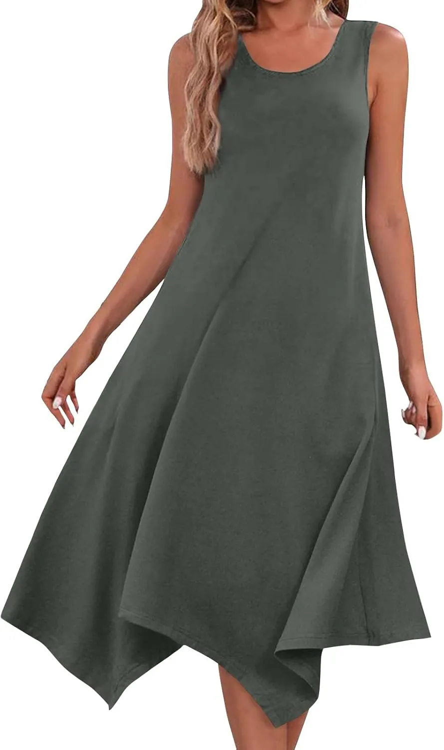 Beach Dresses for Women Spring Summer 2025 Sleeveless Vacation Sundresses Sexy Crewneck Irregular Hem Maxi Dress
