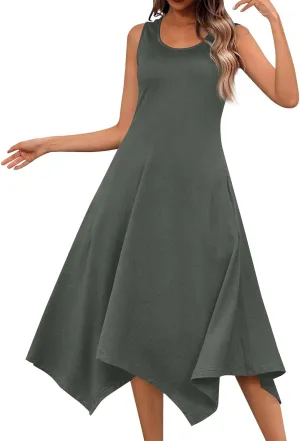 Beach Dresses for Women Spring Summer 2025 Sleeveless Vacation Sundresses Sexy Crewneck Irregular Hem Maxi Dress