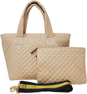 Beige Comfortable Light weight Medium size Quilted Tote bag with Pouch and Strap water repellent