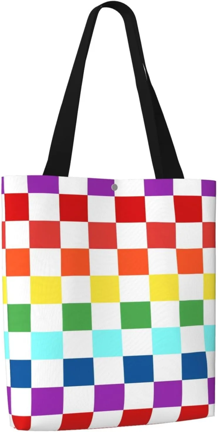 Black and White Race Checkered Flag Canvas Totes Bag Shoulder Bags Shopping Crossbody Work Bag 13.8 X 15.4 inch