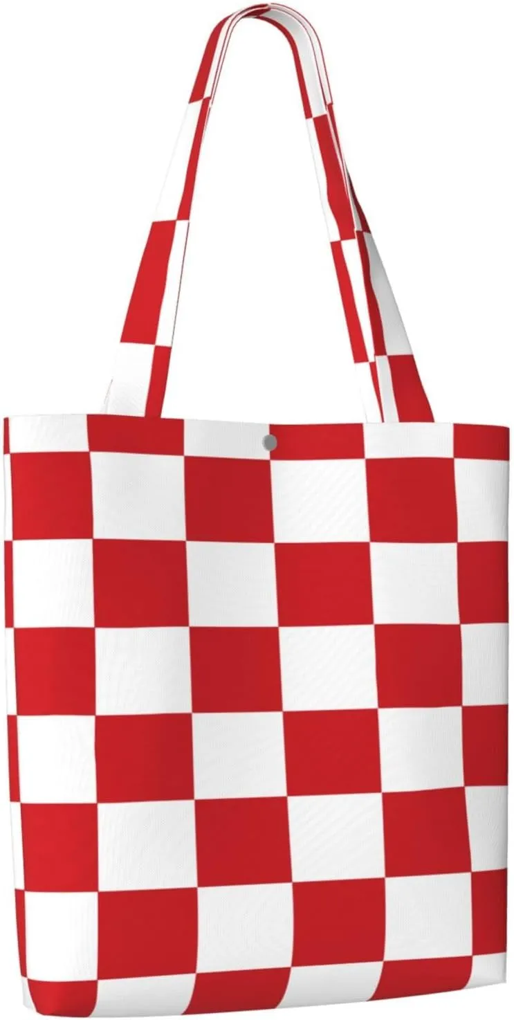 Black and White Race Checkered Flag Canvas Totes Bag Shoulder Bags Shopping Crossbody Work Bag 13.8 X 15.4 inch