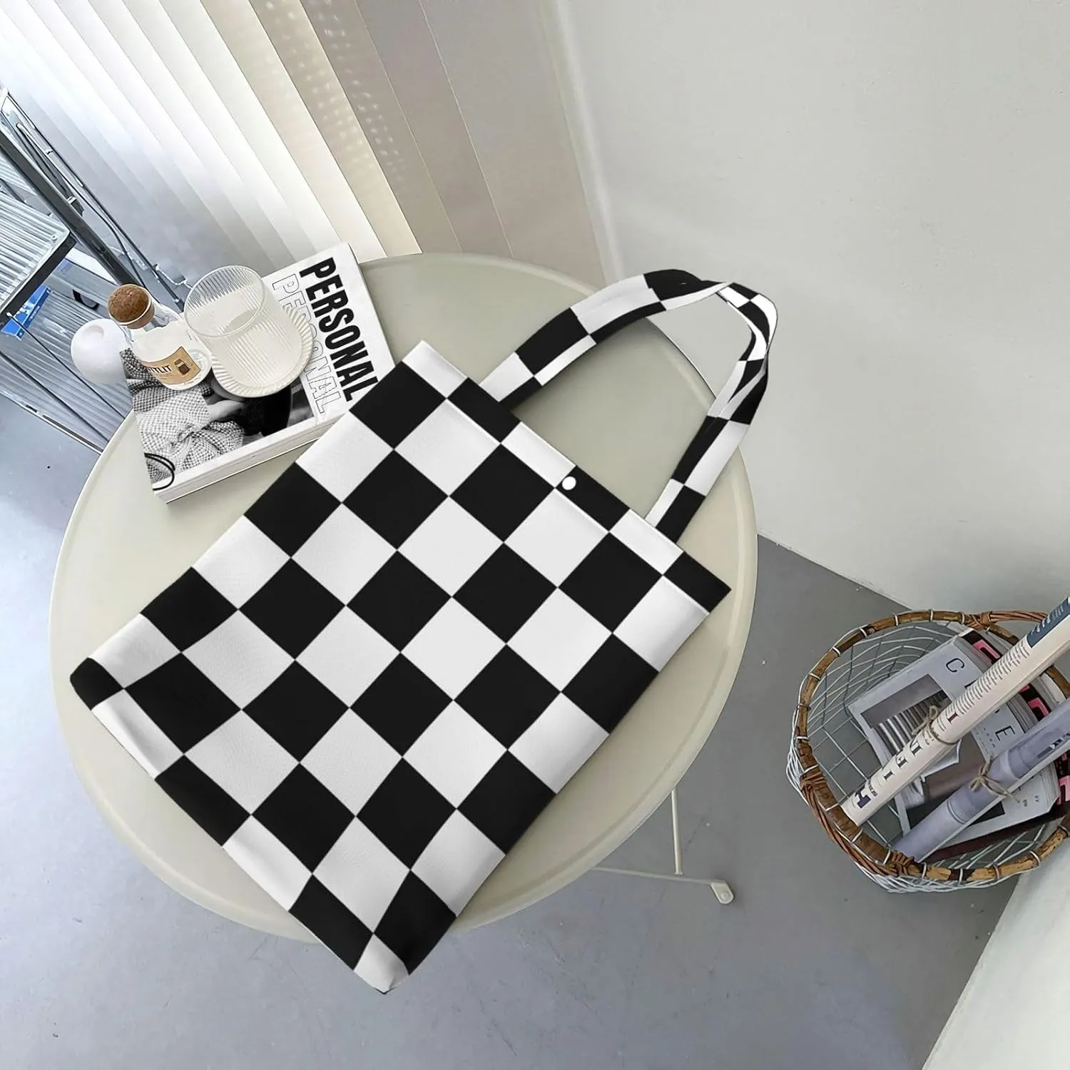 Black and White Race Checkered Flag Canvas Totes Bag Shoulder Bags Shopping Crossbody Work Bag 13.8 X 15.4 inch