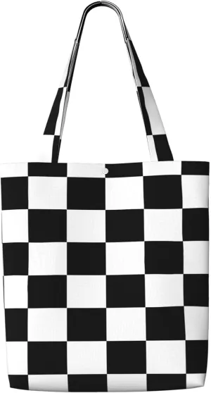 Black and White Race Checkered Flag Canvas Totes Bag Shoulder Bags Shopping Crossbody Work Bag 13.8 X 15.4 inch