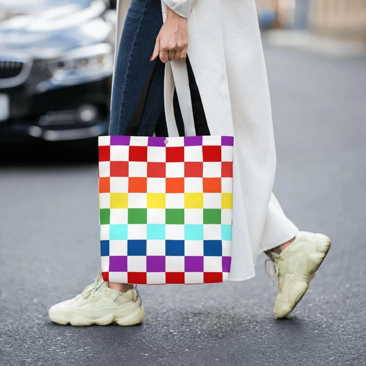Black and White Race Checkered Flag Canvas Totes Bag Shoulder Bags Shopping Crossbody Work Bag 13.8 X 15.4 inch