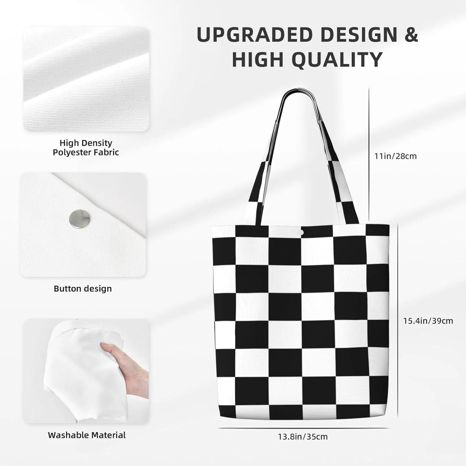 Black and White Race Checkered Flag Canvas Totes Bag Shoulder Bags Shopping Crossbody Work Bag 13.8 X 15.4 inch