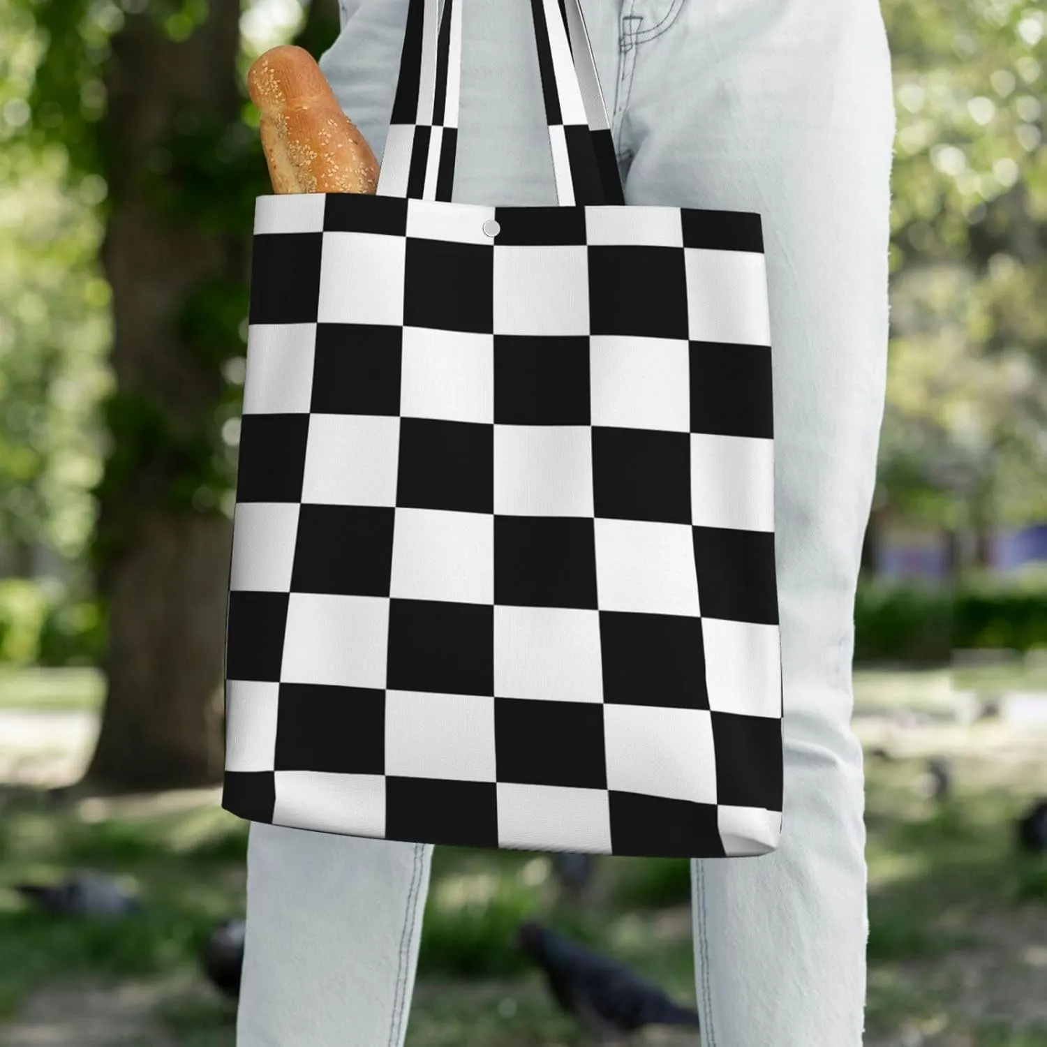 Black and White Race Checkered Flag Canvas Totes Bag Shoulder Bags Shopping Crossbody Work Bag 13.8 X 15.4 inch
