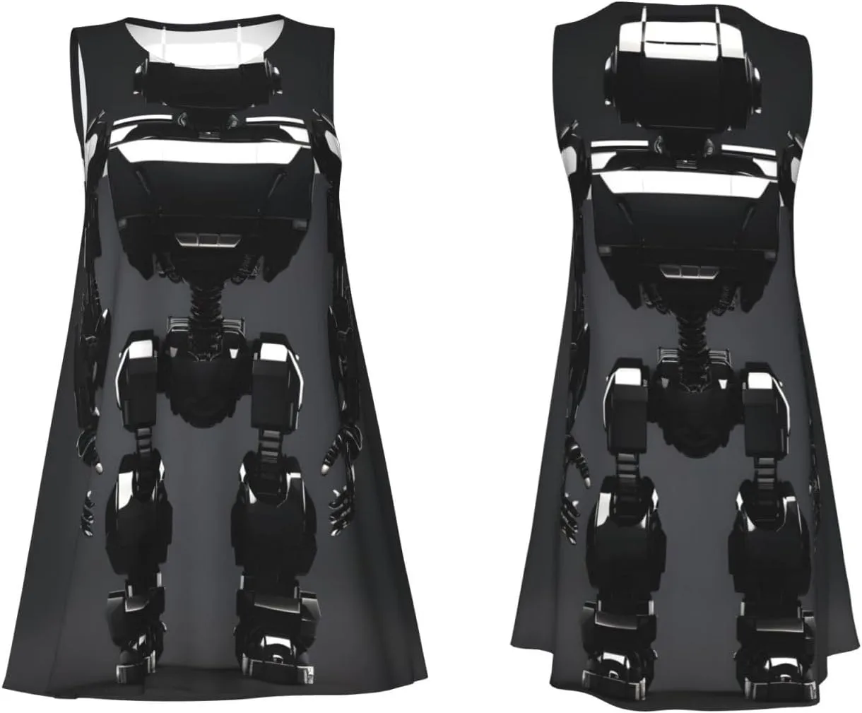 Black Robot Print Summer Sleeveless Dress Beach Sundress Women's High Waist A-Line Midi Tank Dresses
