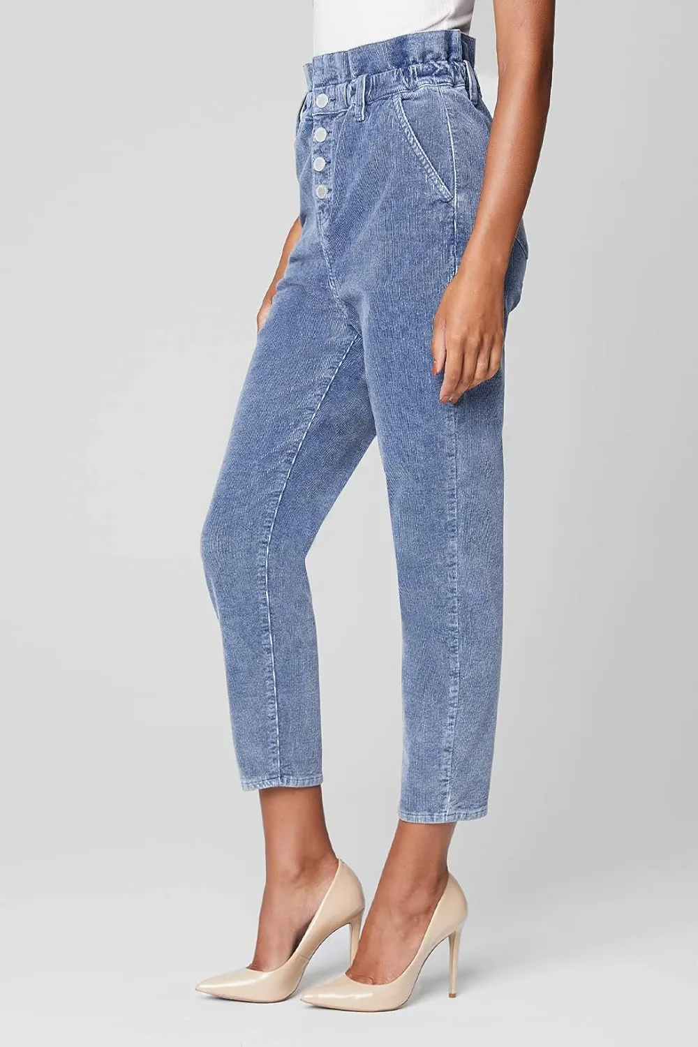 [BLANKNYC] Womens Womens Corduroy Paper Bag Pant with Expoxed Button Fly Detail, Comfortable & Casual Trousers