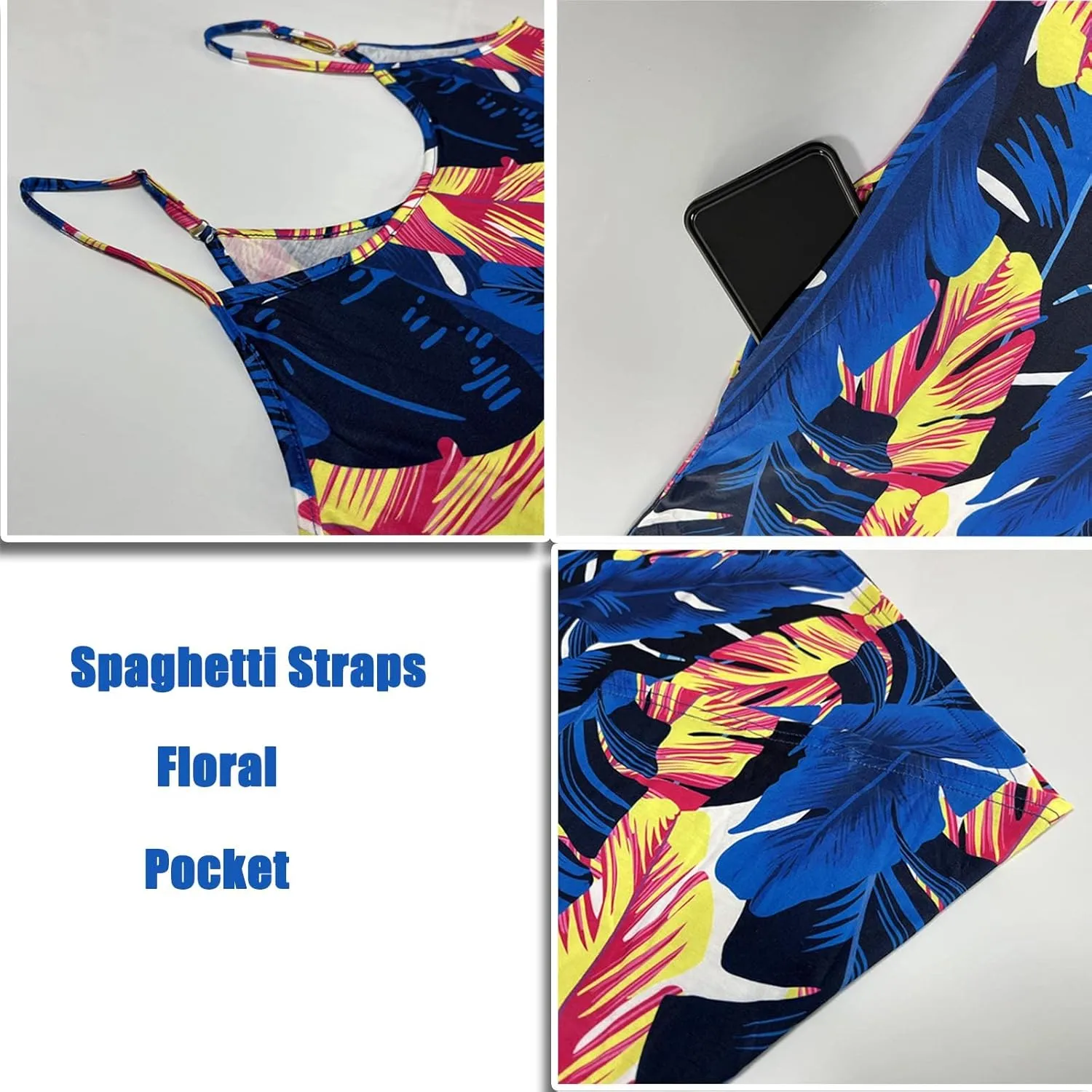 BOGURST Women's Casual Summer Maxi Dresses Sleeveless Adjustable Spaghetti Strap Loose Plus Size Dresses