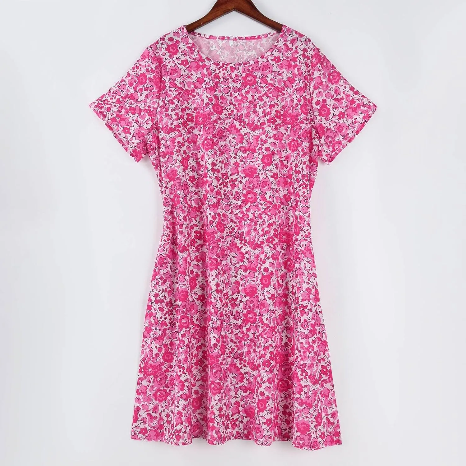 Boho Dresses for Women 2025 Summer Beach Vacation Floral Dress Flowy Elegant Short Sleeve Crewneck Sundresses