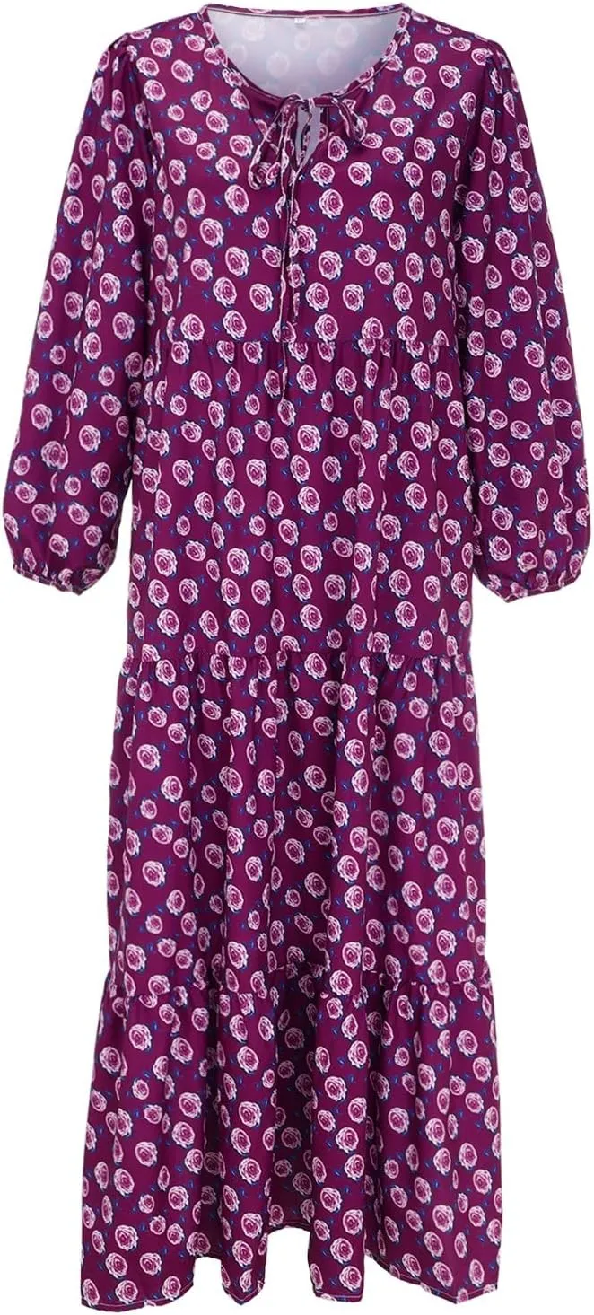 Boho Maxi Dresses for Women 2025 Summer Casual Loose Fit Long Beach Dress Half Sleeve V Neck Flowy Tiered Sundresses