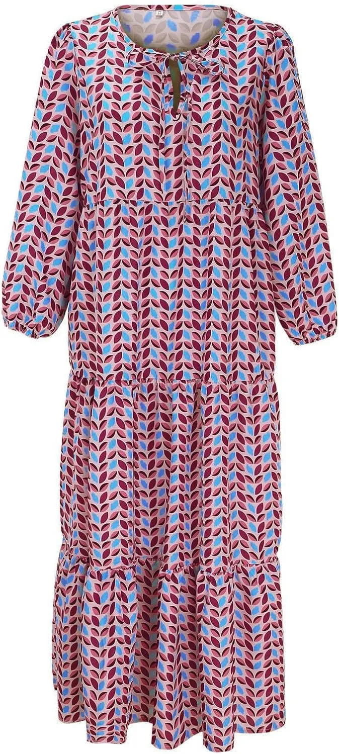 Boho Maxi Dresses for Women 2025 Summer Casual Loose Fit Long Beach Dress Half Sleeve V Neck Flowy Tiered Sundresses