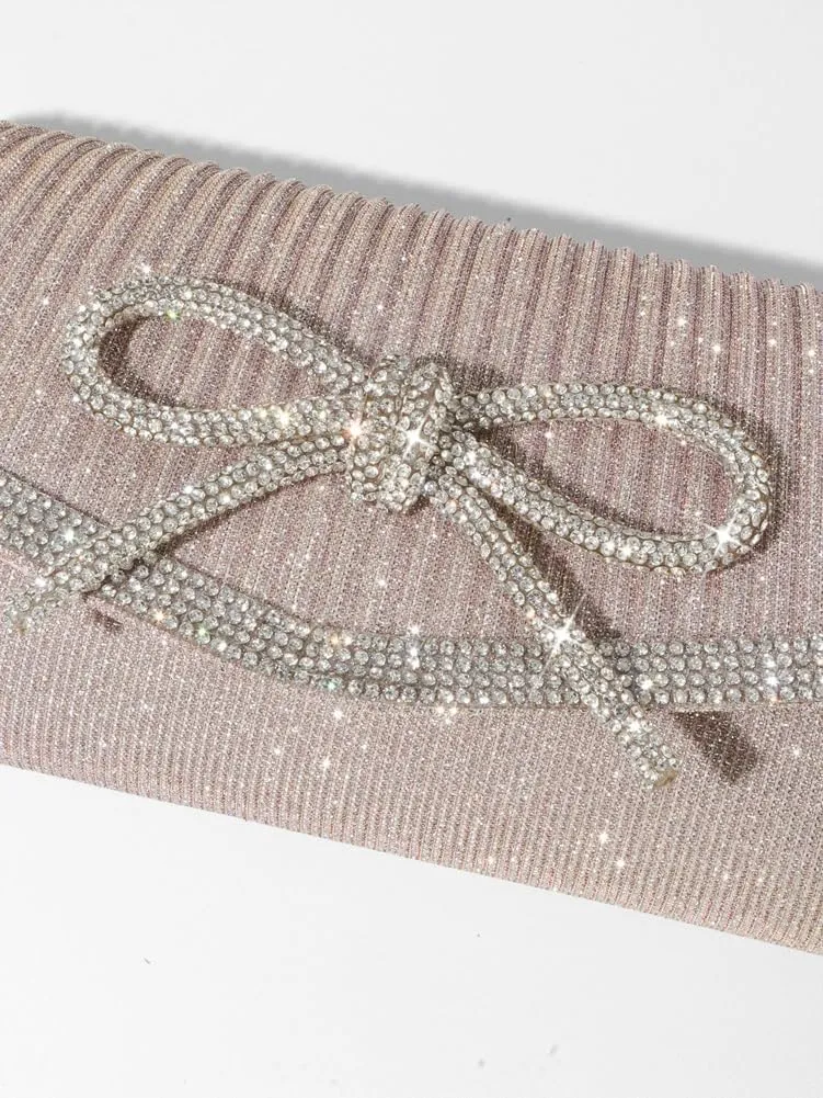 Bow Purse Evening Clutch Purses for Women Sparkly Evening Handbag Wedding Glitter Rhinestone Party Prom Crossbody Bag