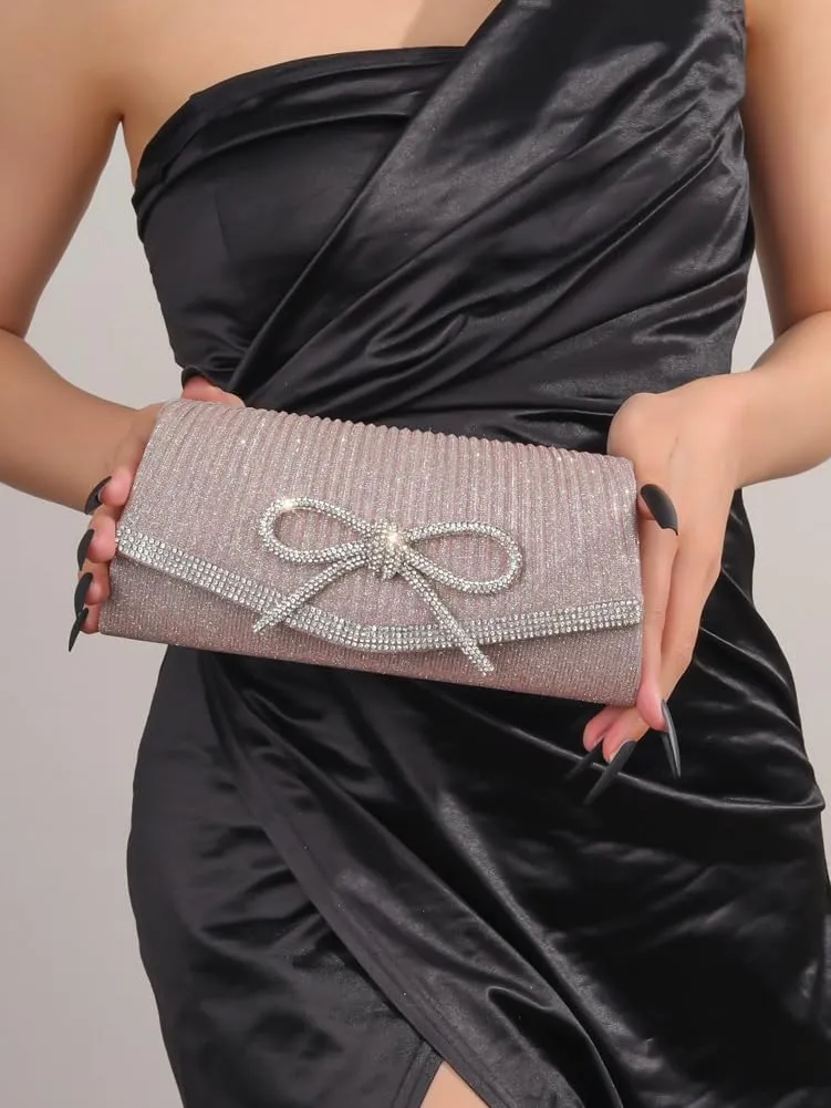 Bow Purse Evening Clutch Purses for Women Sparkly Evening Handbag Wedding Glitter Rhinestone Party Prom Crossbody Bag