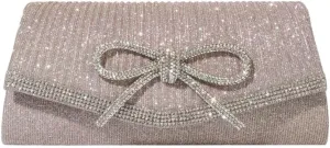 Bow Purse Evening Clutch Purses for Women Sparkly Evening Handbag Wedding Glitter Rhinestone Party Prom Crossbody Bag