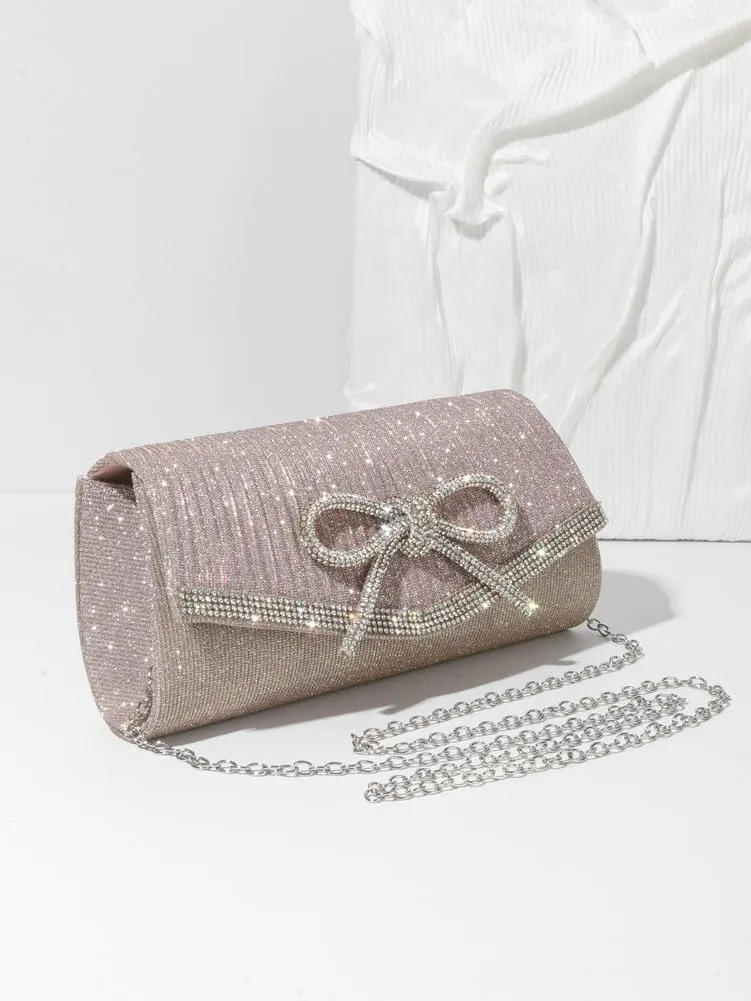 Bow Purse Evening Clutch Purses for Women Sparkly Evening Handbag Wedding Glitter Rhinestone Party Prom Crossbody Bag