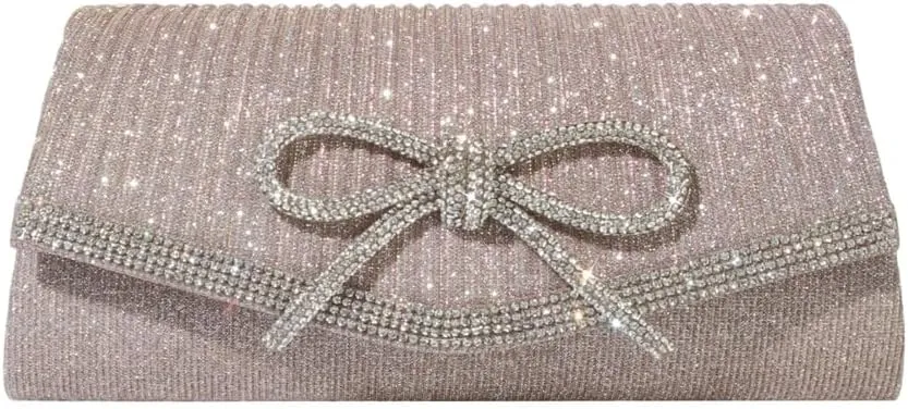 Bow Purse Evening Clutch Purses for Women Sparkly Evening Handbag Wedding Glitter Rhinestone Party Prom Crossbody Bag