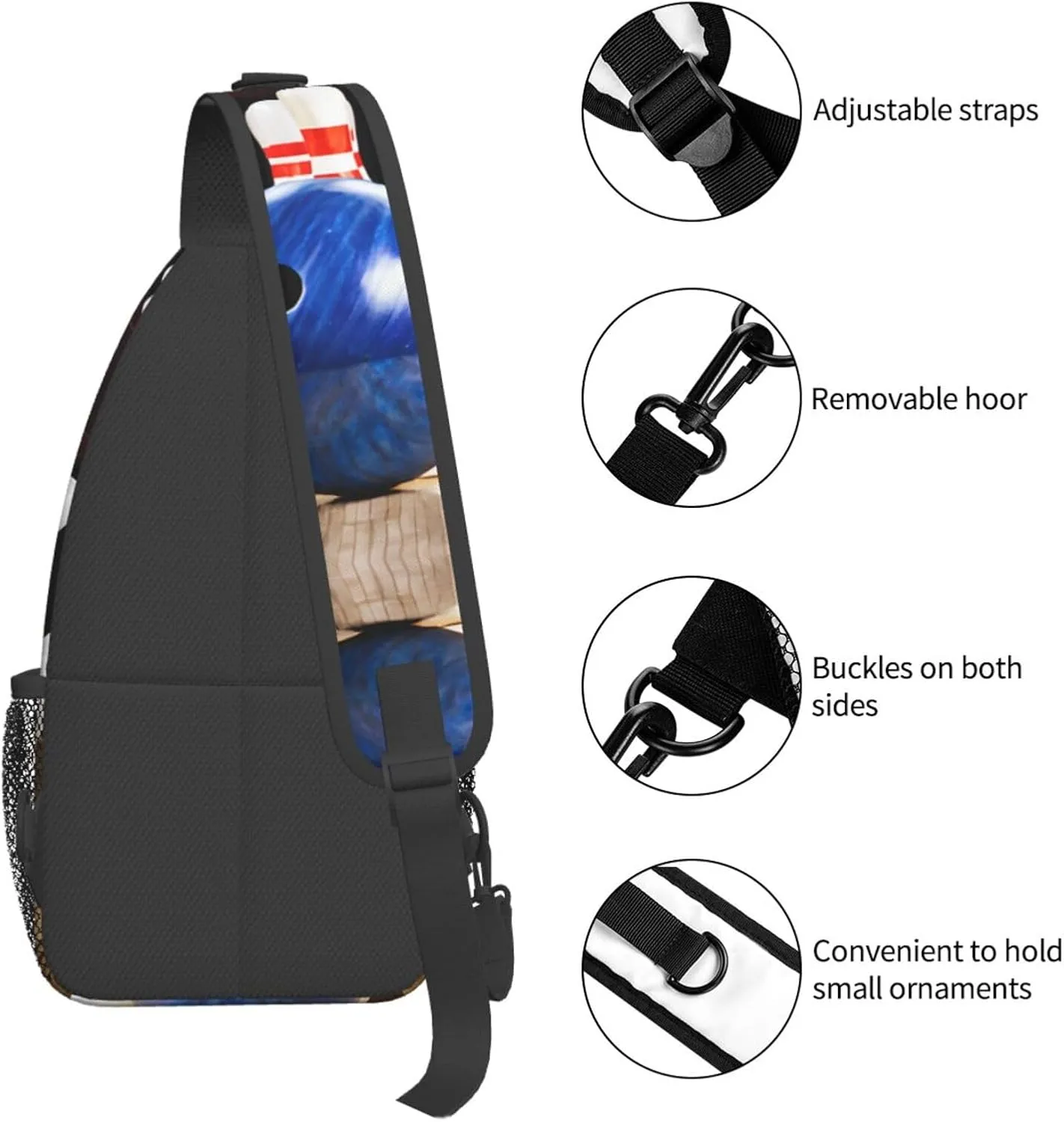 Bowling Print Cross Chest Bag Diagonally Durable & Comfortable For Travel And Daily Use