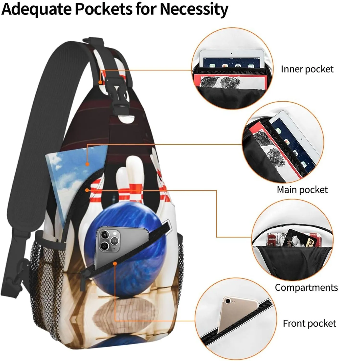 Bowling Print Cross Chest Bag Diagonally Durable & Comfortable For Travel And Daily Use
