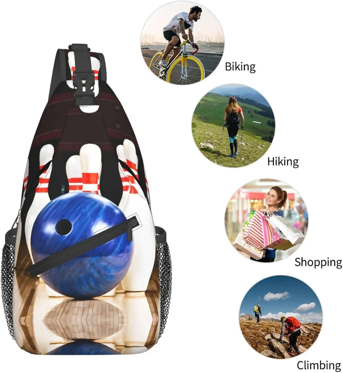 Bowling Print Cross Chest Bag Diagonally Durable & Comfortable For Travel And Daily Use