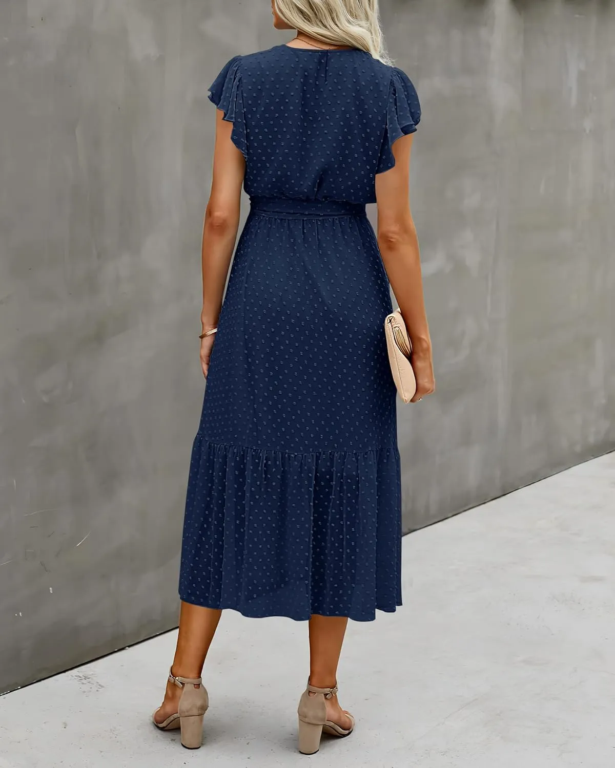 BTFBM Women Summer Bohemian Floral Casual Wrap V Neck Ruffle Cap Sleeveless Belt A-Line Pleated Hem Midi Sun Dress White
