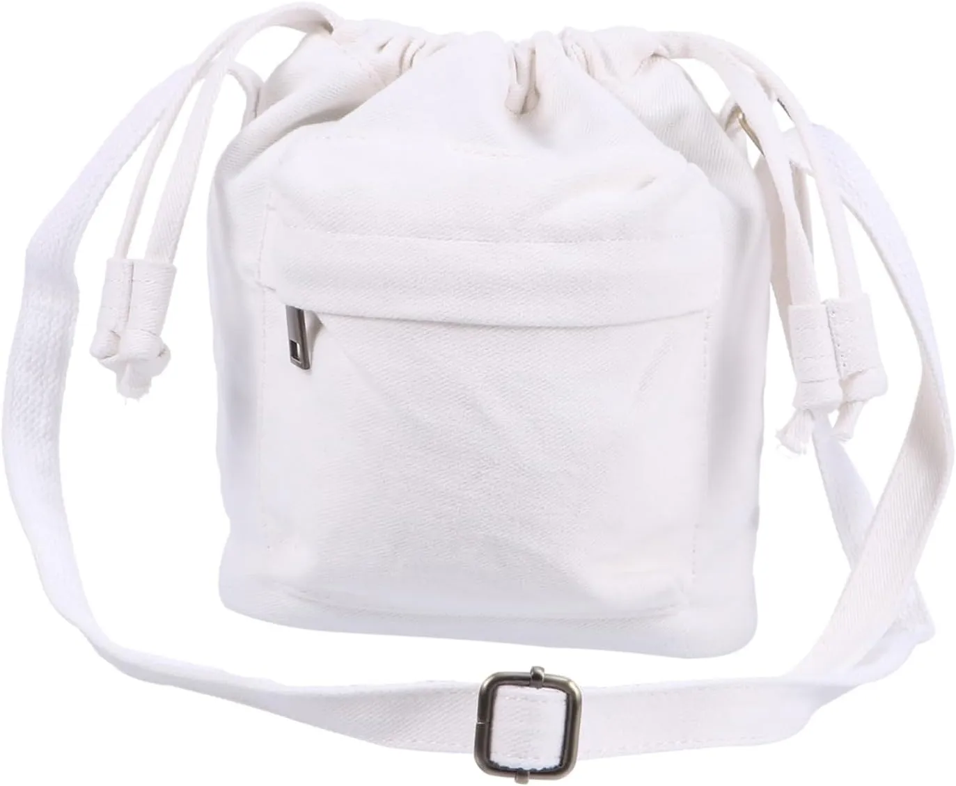 Canvas Bucket Bag Messenger Bag for Women Comfortable Shoulder Bag Suitable for Beach Party Shopping White