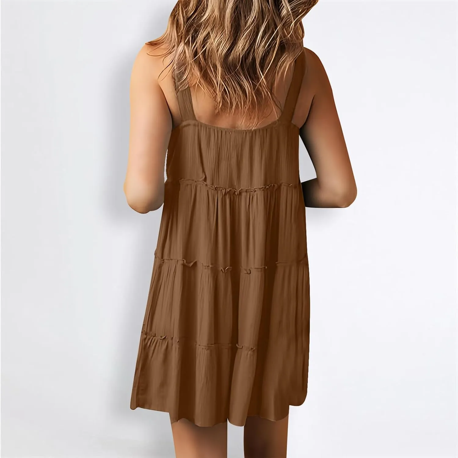 Casual Sundresses for Women Sleeveless Tank Dress Button Down Mocked Elastic Waist Ruffle Tiered Casual Swing Mini Dress