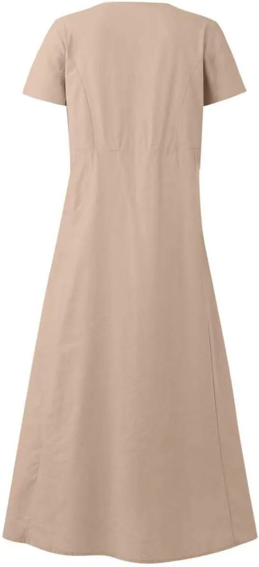 Ceboyel Women 2023 Summer Linen Dress Flowy Short Sleeve Sundress Causal Summer Sun Dress Trendy Beach Maxi Long Dresses