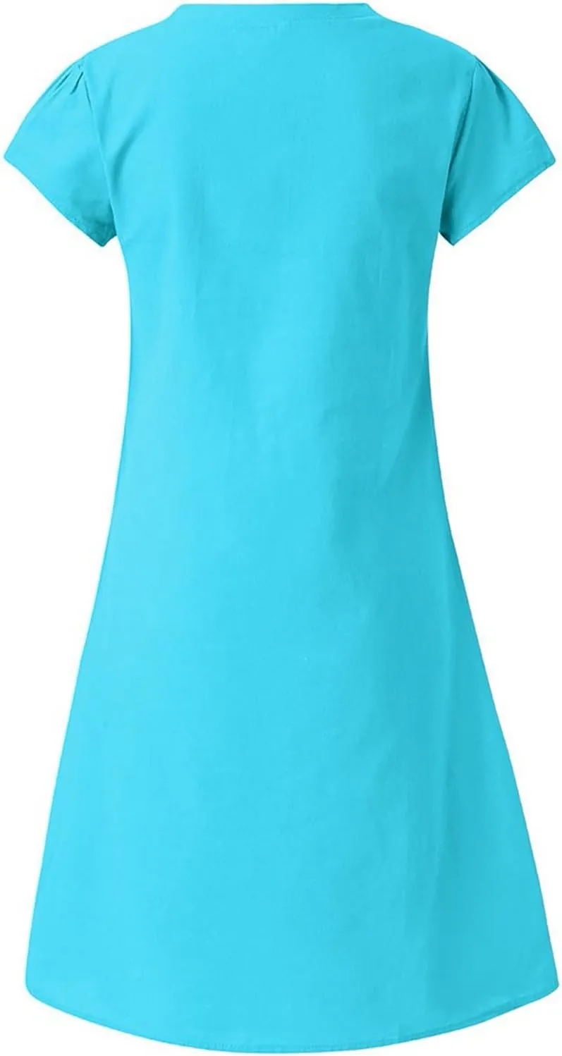 Ceboyel Women Cotton Linen Short Dress Summer Shirt Dress V Neck Short Sleeve Beach Dresses Boho Ladies Clothing 2023