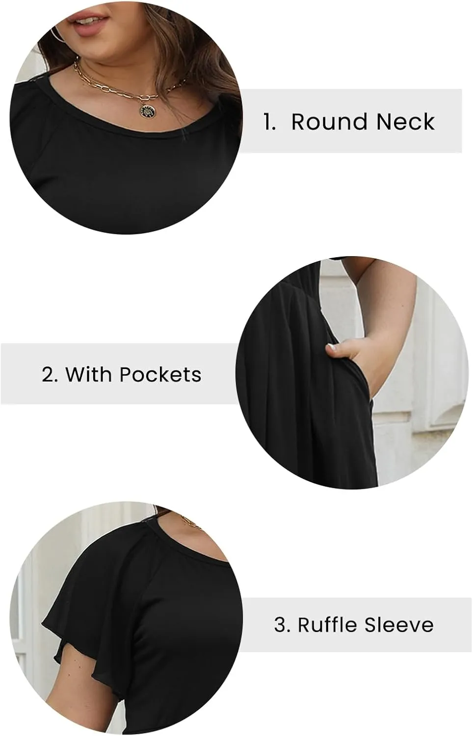 Celkuser Womens Round Neck Chiffon Short Sleeve A-line Midi Dress Casual Summer Dress Whith Pocket