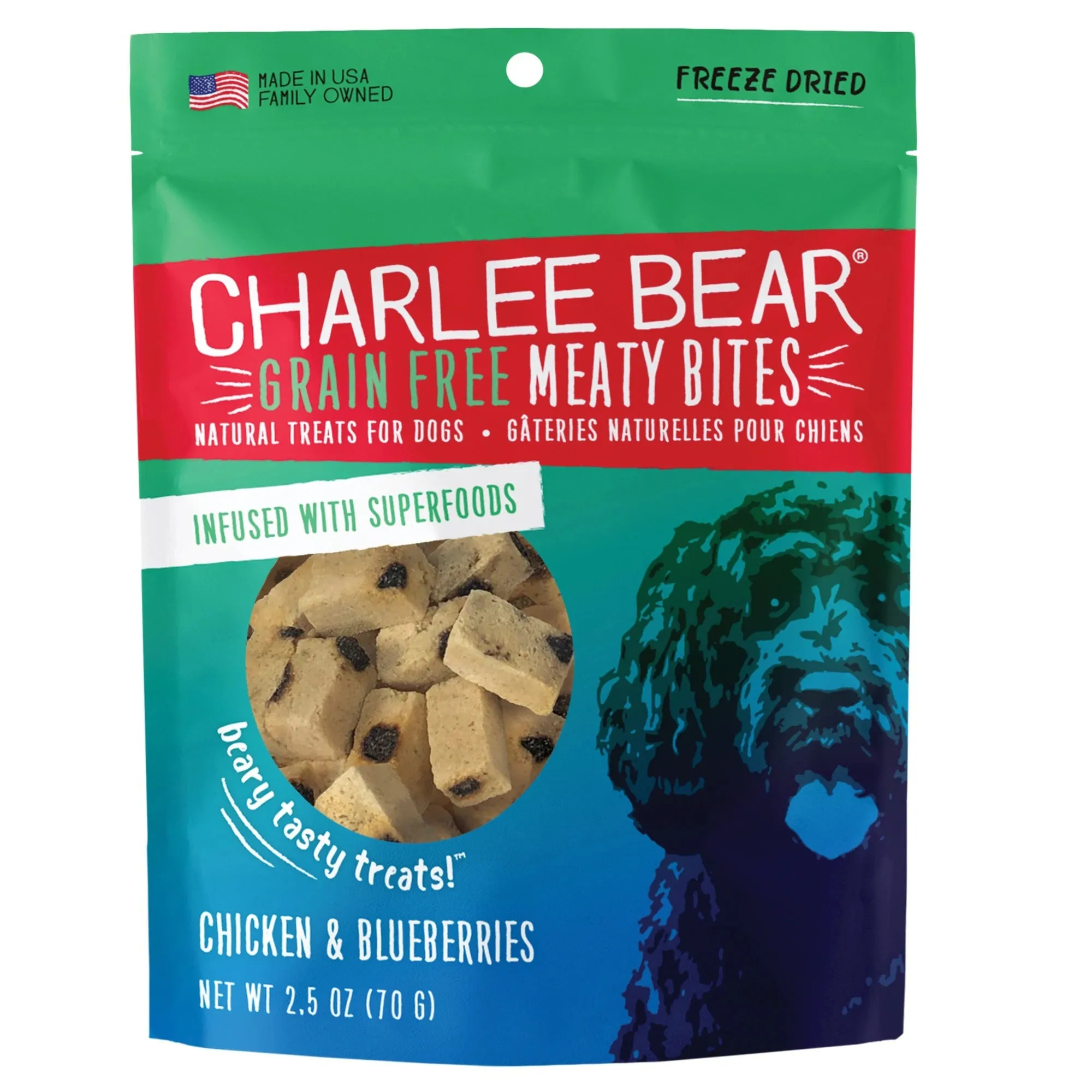 Charlee Bear Dog Meaty Bites Chicken And Blueberry 2.5oz.
